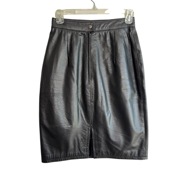 Byrnes & Baker Vintage Sexy Genuine Black Leather Pencil Skirt Women's Size 8 - Picture 5 of 13